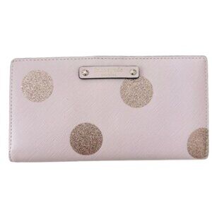 Like NEW kate spade pale pink wallet with gold glitter polka dots Org $225